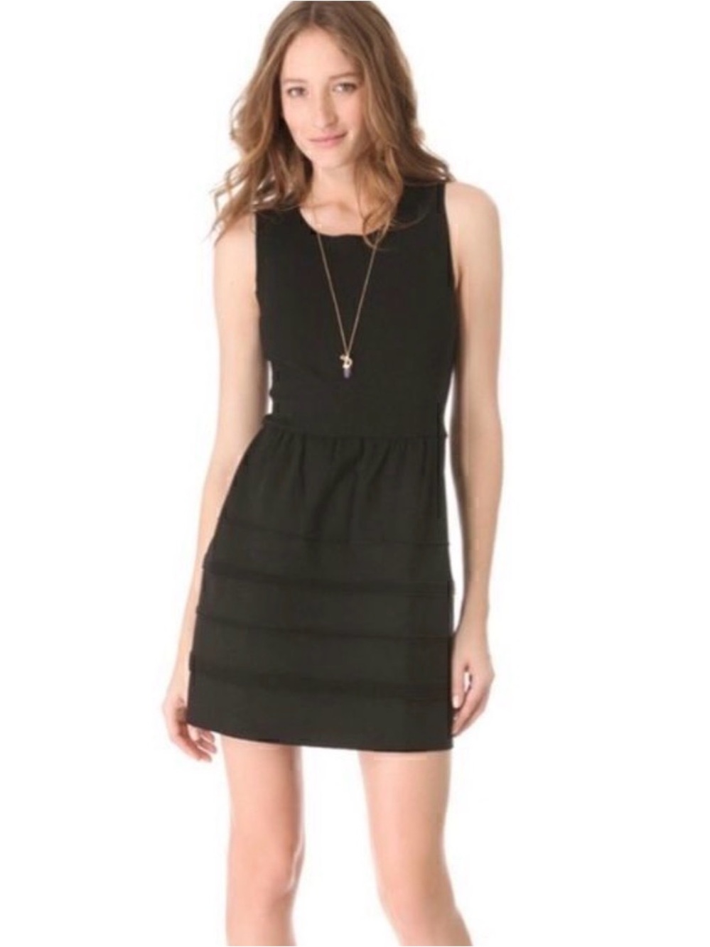 Madewell Telegraph Knit Scuba Black Dress Medium | Pintuck Fit & Flare LBD